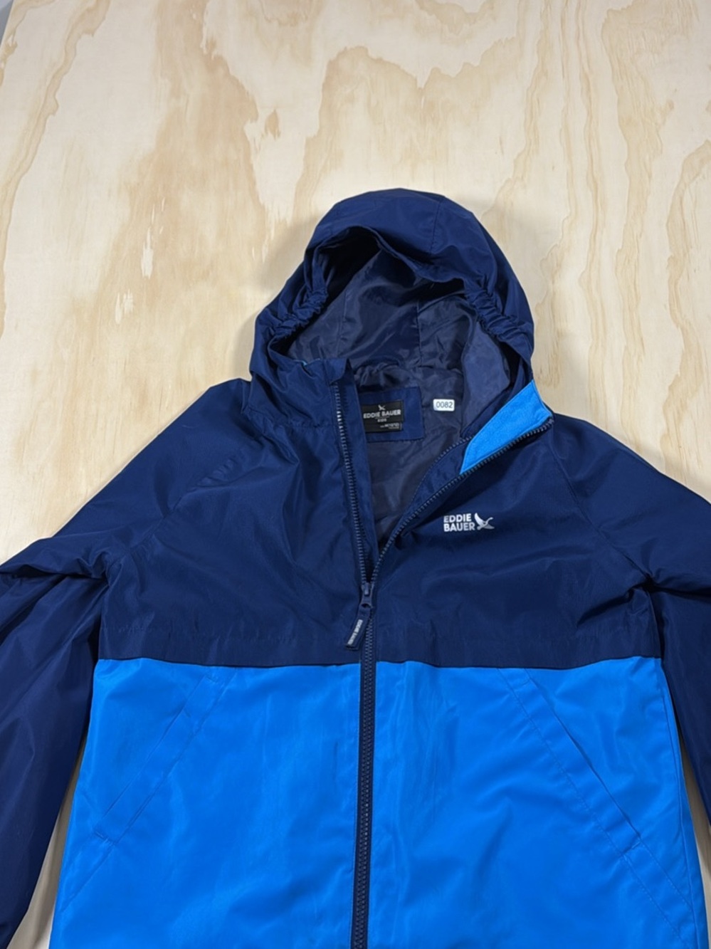 Eddie Bauer Kids Two-Tone Navy and Bright Blue Hooded Rain Jacket